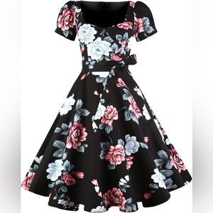 Small GOOBGS 1950s Puff Sleeves Cocktail Swing Retro Dress w/ Pockets *See desc*